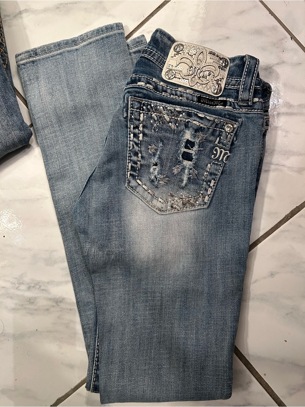 Miss Me Light Wash Skinny Jeans with Embellished Back Pockets